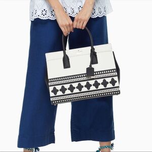 Kate Spade NY Candace Satchel in Black & Cream Leather with a Geometric Pattern